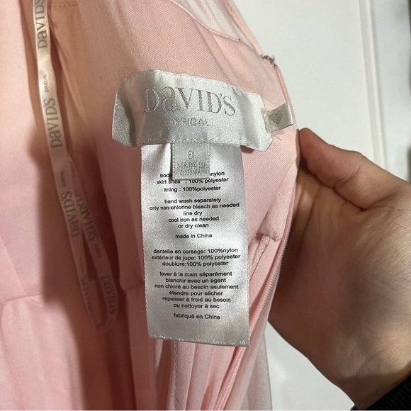 David’s Bridal Flutter Sleeve Cris Cross Mesh Dress Petal Pink Flowy Size 8 NWT - Picture 14 of 16
